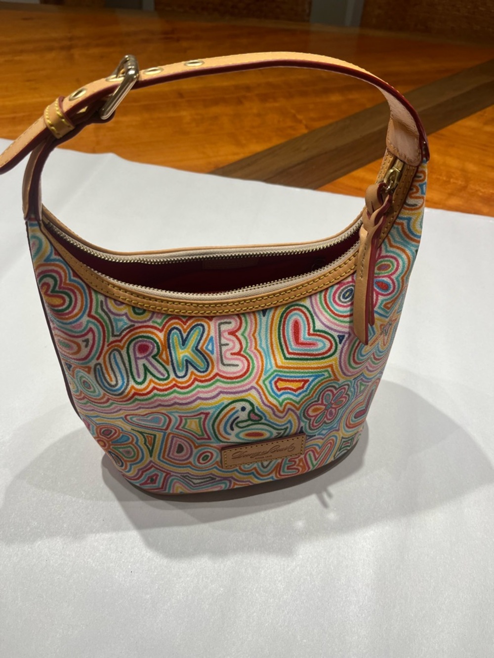 Rare Dooney & Bourke Multicolor Swirl Mini Hobo Bag with Tan Trim